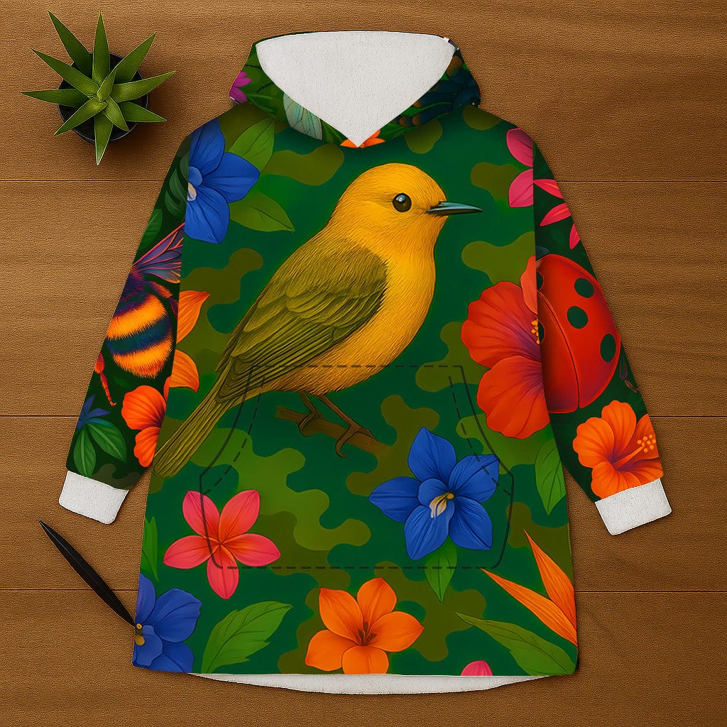 Tropical Harmony Hoodie – Birds, Blooms & Bugs