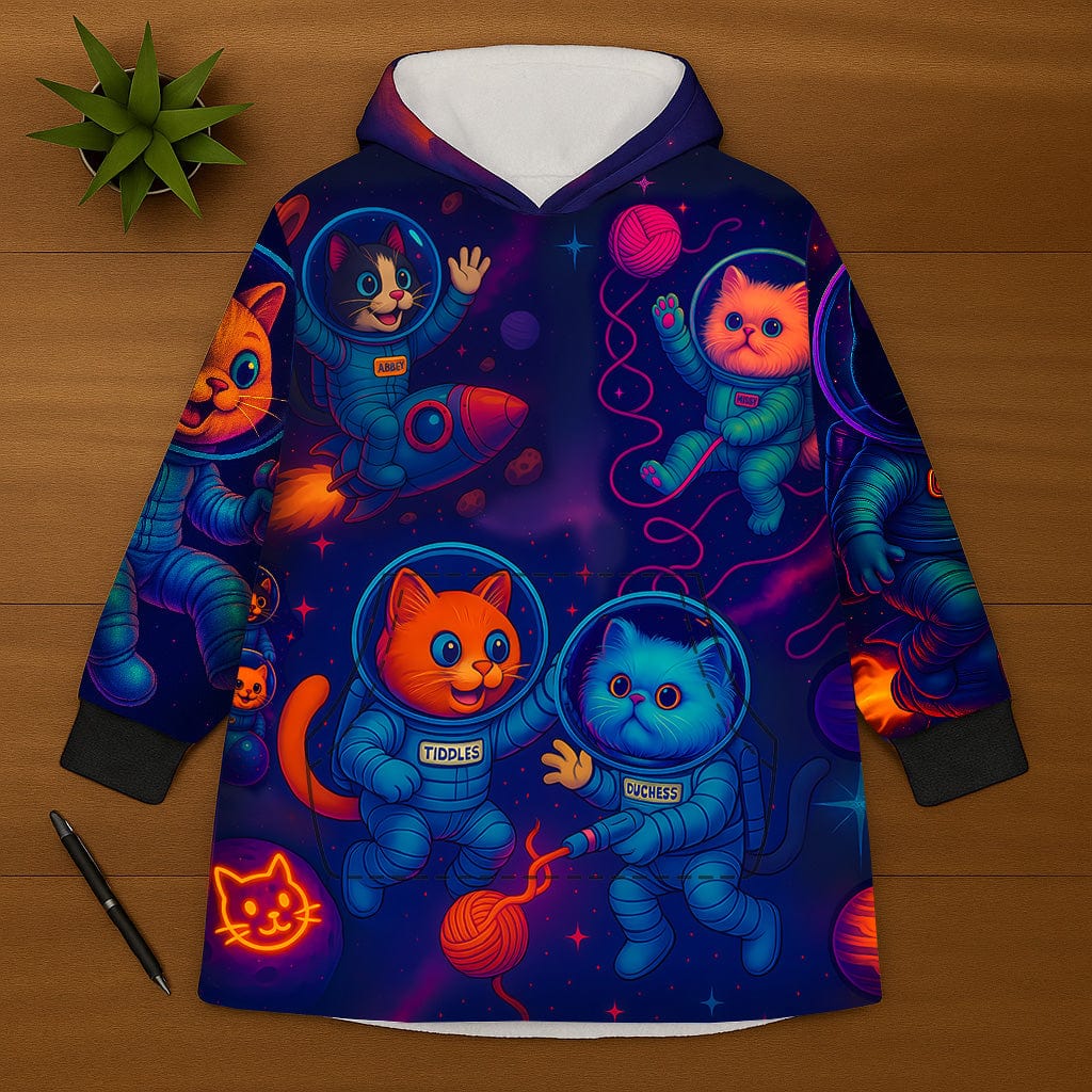 Cosmic Cat Unisex Hooded Blanket - Perfect for Pet Lovers & Cozy Nights!