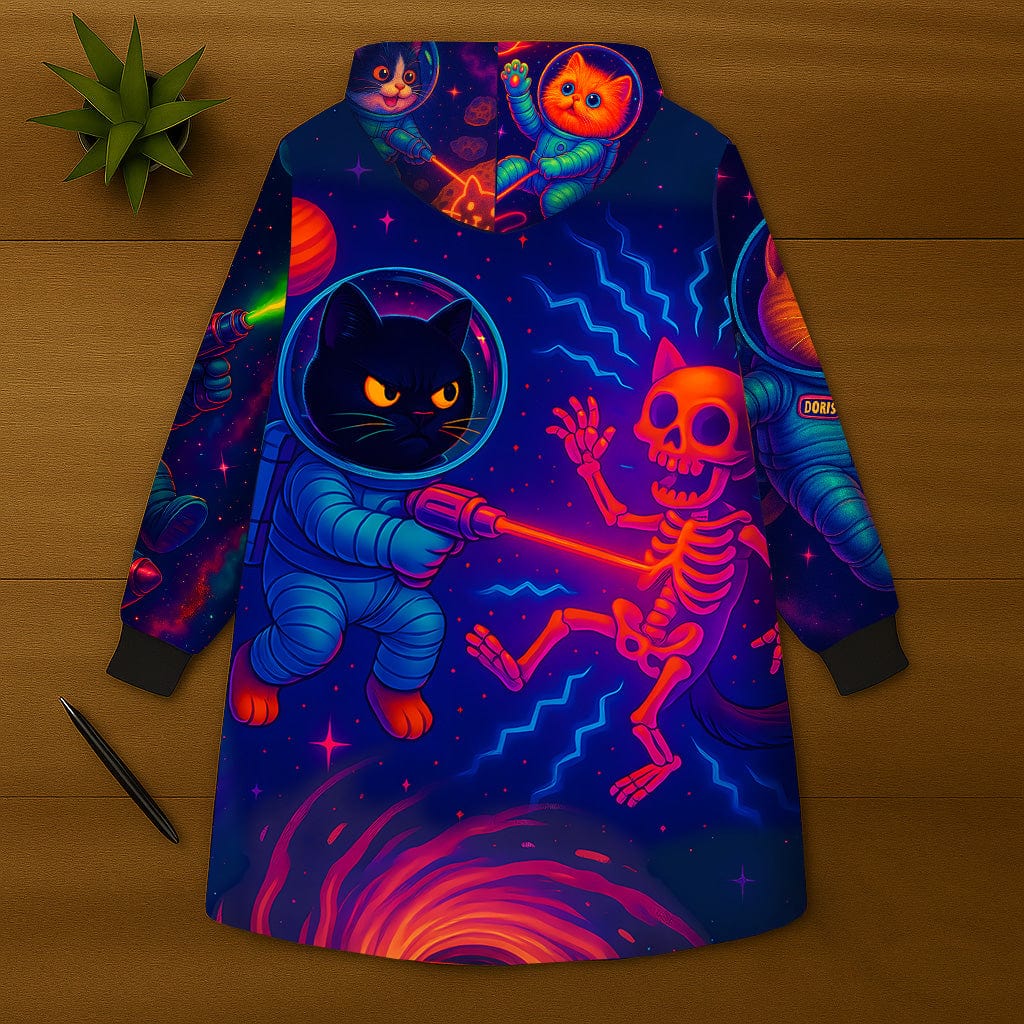 Cosmic Cat Unisex Hooded Blanket - Perfect for Pet Lovers & Cozy Nights!
