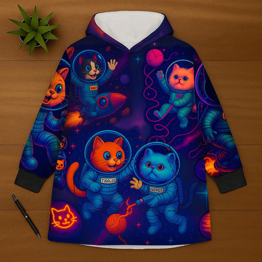 Cosmic Cat Unisex Hooded Blanket - Perfect for Pet Lovers & Cozy Nights!